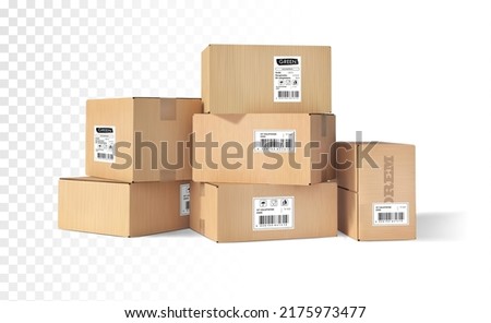 Pile of cardboard boxes. Vector illustration on a transparent background.