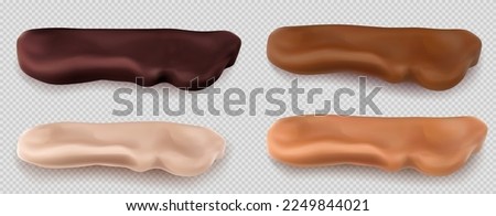 Delicious chocolate in wave shape on transparent background. Milk chocolate, caramel, dark chocolate with whipped cream filling. vector illustration.