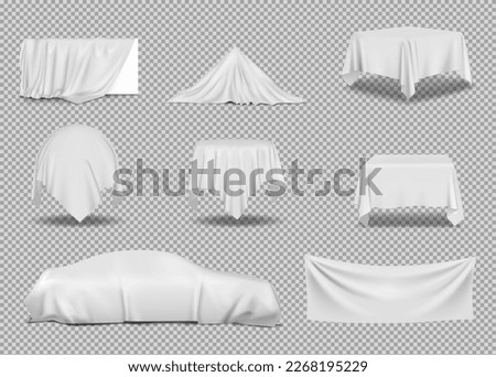 Realistic set of objects covered with white silk fabric. Vector illustration