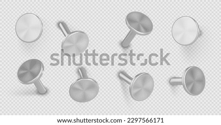 Nails hammered into wall, steel or silver pin heads. Realistic 3d vector illustration