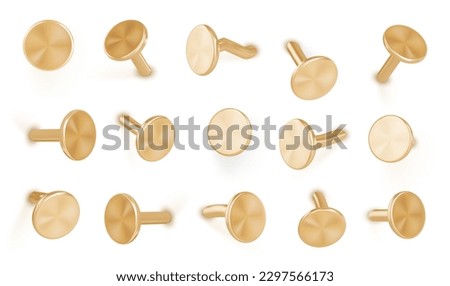 Nails hammered into wall, gold pin heads. Realistic 3d vector illustration