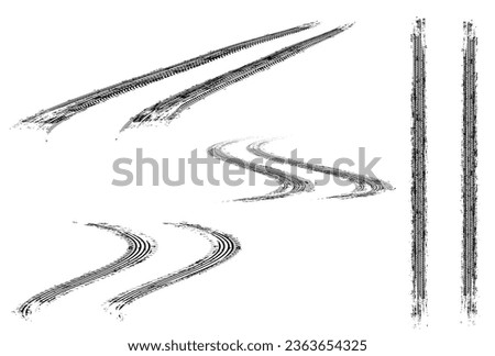 Image, Stock Photo Footprints and vehicle tracks on a road in the middle of the snowy forest / winter / slush