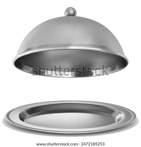 A metal tray and a cloche lid on a white background. Vector illustration