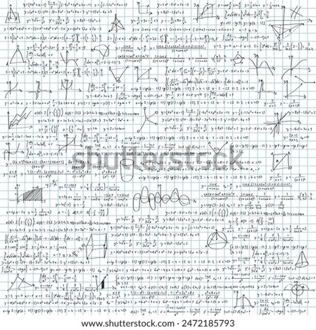 A page from a notebook with formulas written by hand. Vector illustration