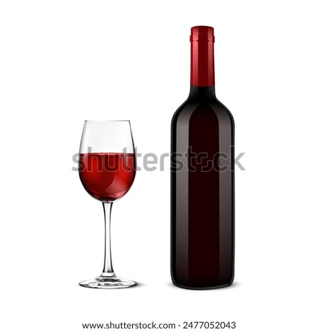 A bottle of wine and a glass of wine on a white background. Vector illustration