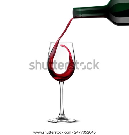 A bottle of wine, a stream of wine and a glass on a white background. Vector illustration