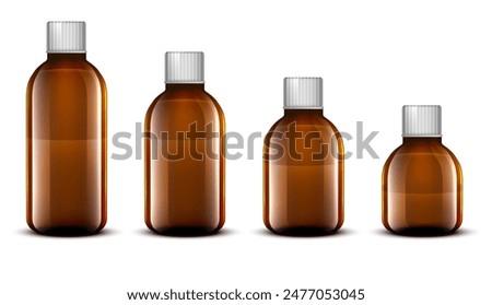 Glass bottles for medicine syrup on a white background. Vector illustration