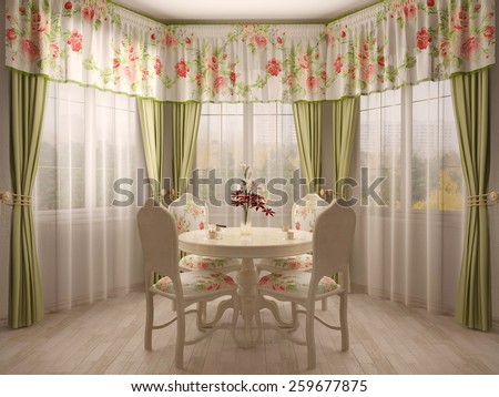 Bay window with dining table