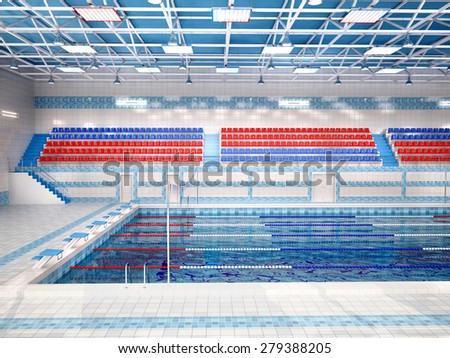3d illustration of interior of public swimming pool