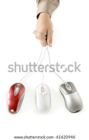 hand keep three color computer mouses