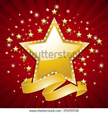 Gold Superstar And Banner On A Red Starburst Background Stock Vector ...