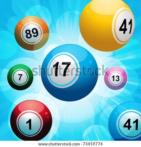 Bingo balls floating on a glowing blue background