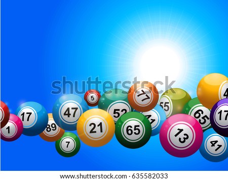 3D Illustration of Bingo Balls Floating Over a Blue Sunny Sky Background