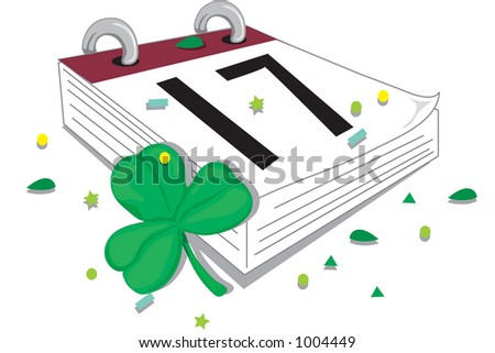 Illustration of a calendar turned to St. Patrick\'s day