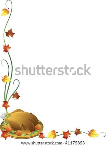 Thanksgiving Border With A Turkey And Fall Leaves Stock Vector ...