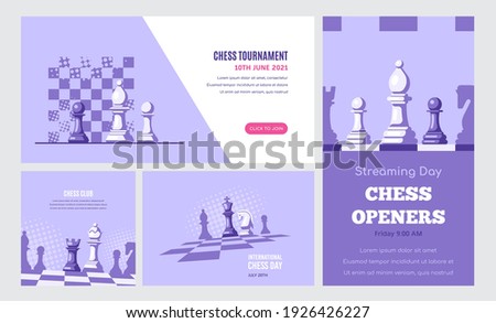 Set of Banner Templates of Different Sizes. Chess Club, Chess Tournament, International Chess Day, Online Chess Streaming