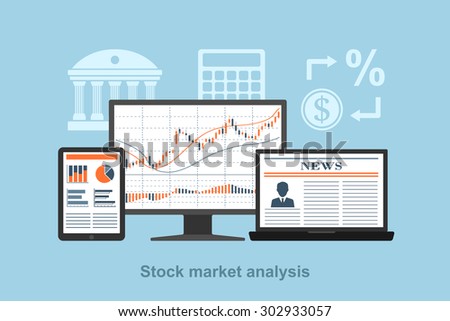 flat style concept for stock market analysis concept, online trading concept, forex concept