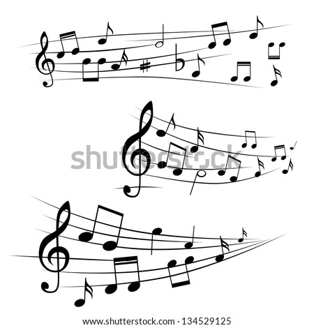 Various music notes on stave, vector illustration