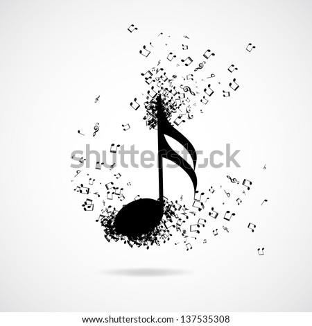 Music note with burst effect, vector illustration