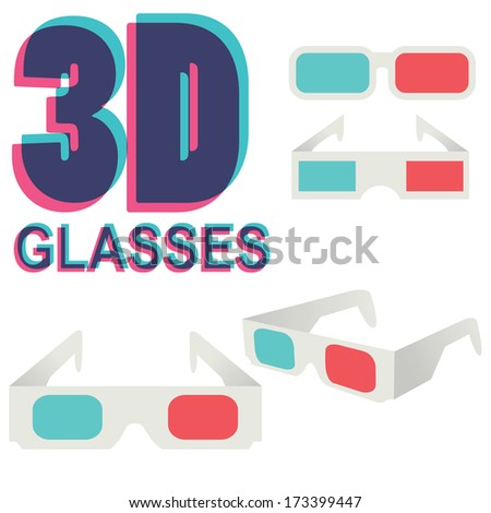 collection of 3d glasses isolated on white, vector illustration