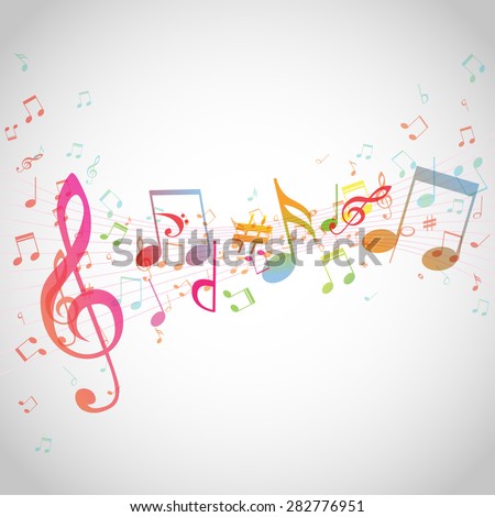 Various music notes on stave, vector illustration