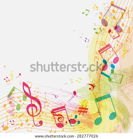 Abstract grunge music background with notes, vector illustration