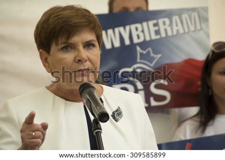 SWIDNIK, POLAND - AUGUST 21, 2015: Beata Szydlo during parliamentary election campaign, candidate for Prime Minister meets with electorate