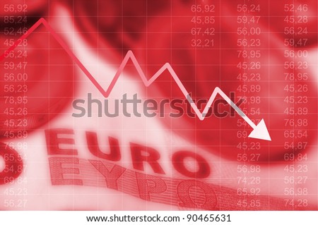 Arrow graph going down and euro currency in background