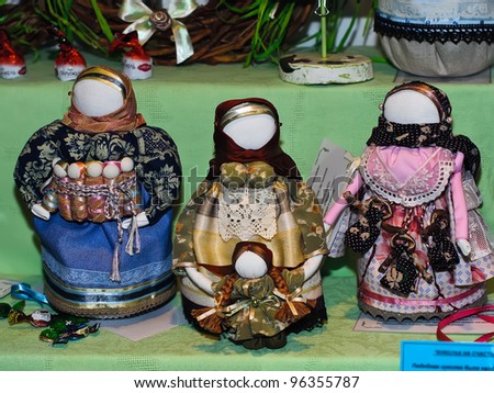 KIEV, UKRAINE - FEBRUARY 26: A series of collectible Ukrainian folk dolls on display at the Fashion Doll International exhibit on February 26, 2012 in Kiev, Ukraine.
