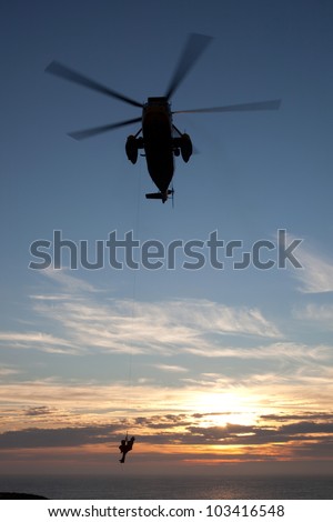 RAF Seaking flying and undertaking a search and rescue exercise