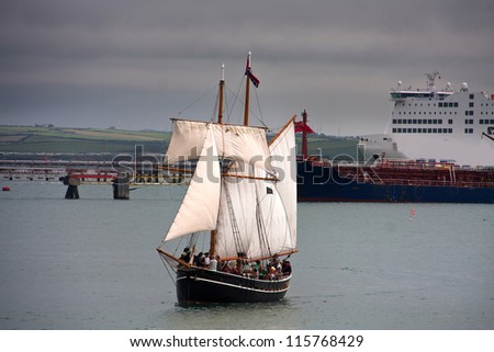 Holyhead Sailing Festival 2012 with historic ships having Mock Battles in the Parade of sail