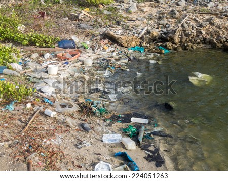 Plastic and rubbish around Boca Patrick Curacao a Caribbean Island in the Caribbean