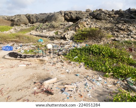 Plastic and rubbish around Boca Patrick Curacao a Caribbean Island in the Caribbean