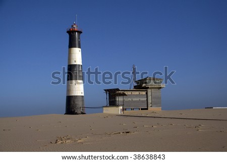 The Lighthouse at Walvis Bay now over 1 km from the edge of the lagoon as the spit has grown