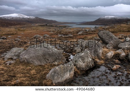 Typical Isle of Lewis view in winter Outer Hebrides Scotland