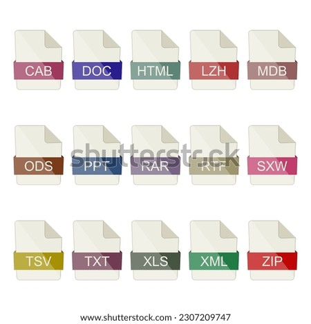 File type icons. Icons of documents and archives on a white background.