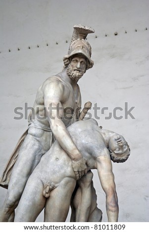Statue of Greek Hero Menelaus in  Loggia dei Lanzi, Piazza della Signoria, Florence, Italy