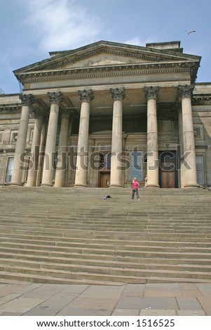 Woman Filming Dancer on Steps of Liverpool Museum England UK