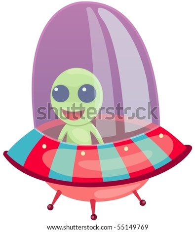illustration of isolated cartoon alien drive ufo on white background