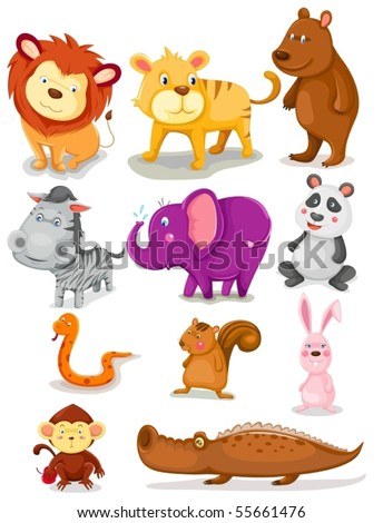 Illustration Of Isolated Wild Animals Set On White Background ...