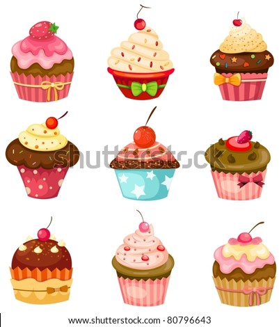 Illustration Of Isolated Set Of Cupcake On White - 80796643 : Shutterstock