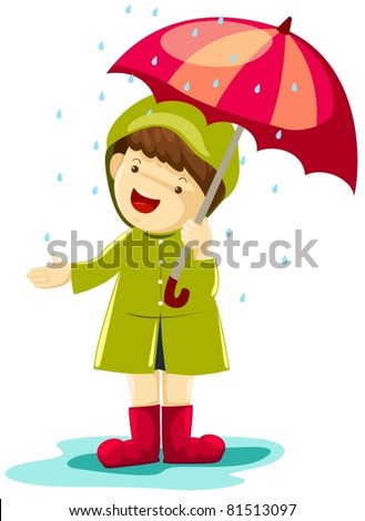 Illustration Of Isolated Boy In Rain With Umbrella On White - 81513097 ...