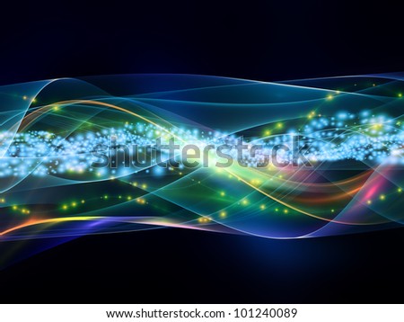 Composition of overlapping abstract  waves, colors and lights  as a concept metaphor for technology, entertainment, communications, sound and audio