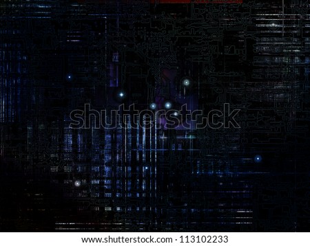 Arrangement of fractal elements, grunge industrial texture and dark gradients for use in designs on technology