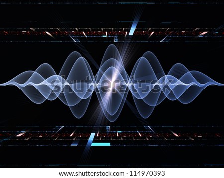 Background design of perspective fractal grids, lights, mathematical wave and sine patterns on the subject of modern technologies, science of energy, signal processing, music and entertainment