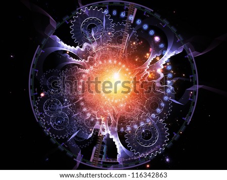Background design of abstract gears and lights on the subject of technology, processing, work and their internal dynamics