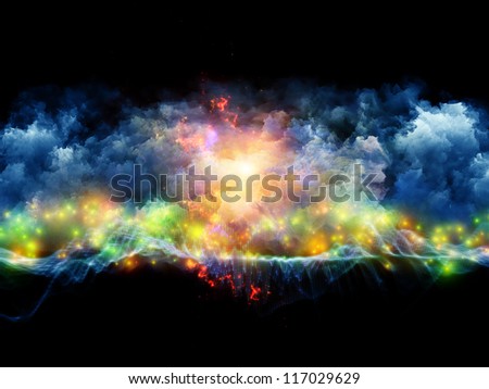 Composition of clouds of fractal foam and abstract lights with metaphorical relationship to art, spirituality, painting, music , visual effects and creative technologies