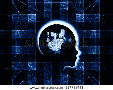 Design composed of human head and fractal grids as a metaphor on the subject of science, technology and intelligent life in the Universe