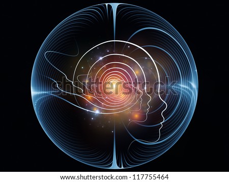 Background design of human head and fractal grids on the subject of science, technology and intelligent life in the Universe