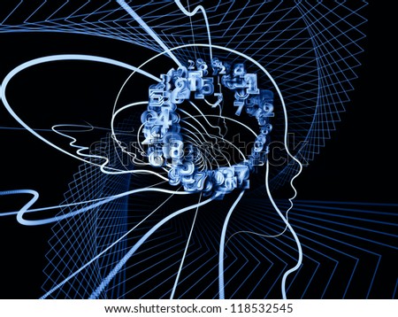 Abstract design made of human head and fractal grids on the subject of science, technology and intelligent life in the Universe